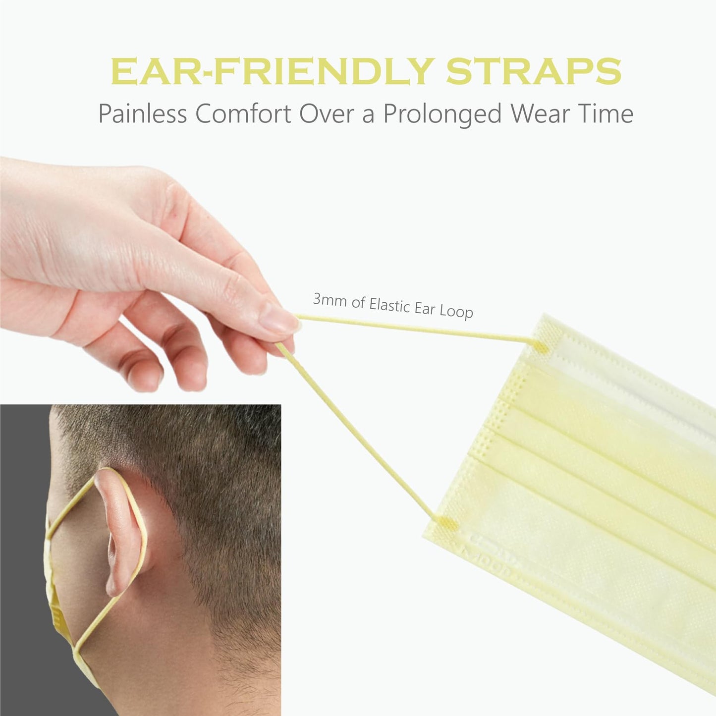 CSD Colo 30 Pcs Yellow Disposable Face Masks, 3 Ply Adult Mask with Elastic Ear Loop, Nose Bridge Clip, Breathable Comfortable Mask Great for Indoor, Outdoors Use (Calla Yellow)