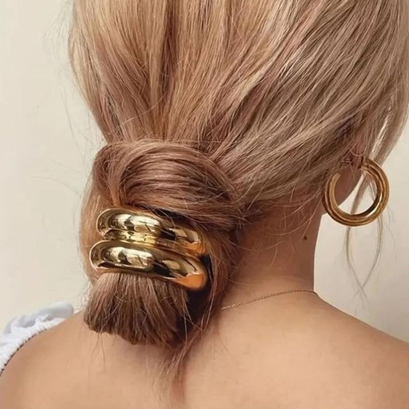 Hair Ties for Women Elastic Hair Ties, Ponytail Holders Hair Ties for Thick Hair Gold Ponytail Cuff Elastic Hair Ties for Women Hair Accessories Rubber Bands for Hair 4PCS