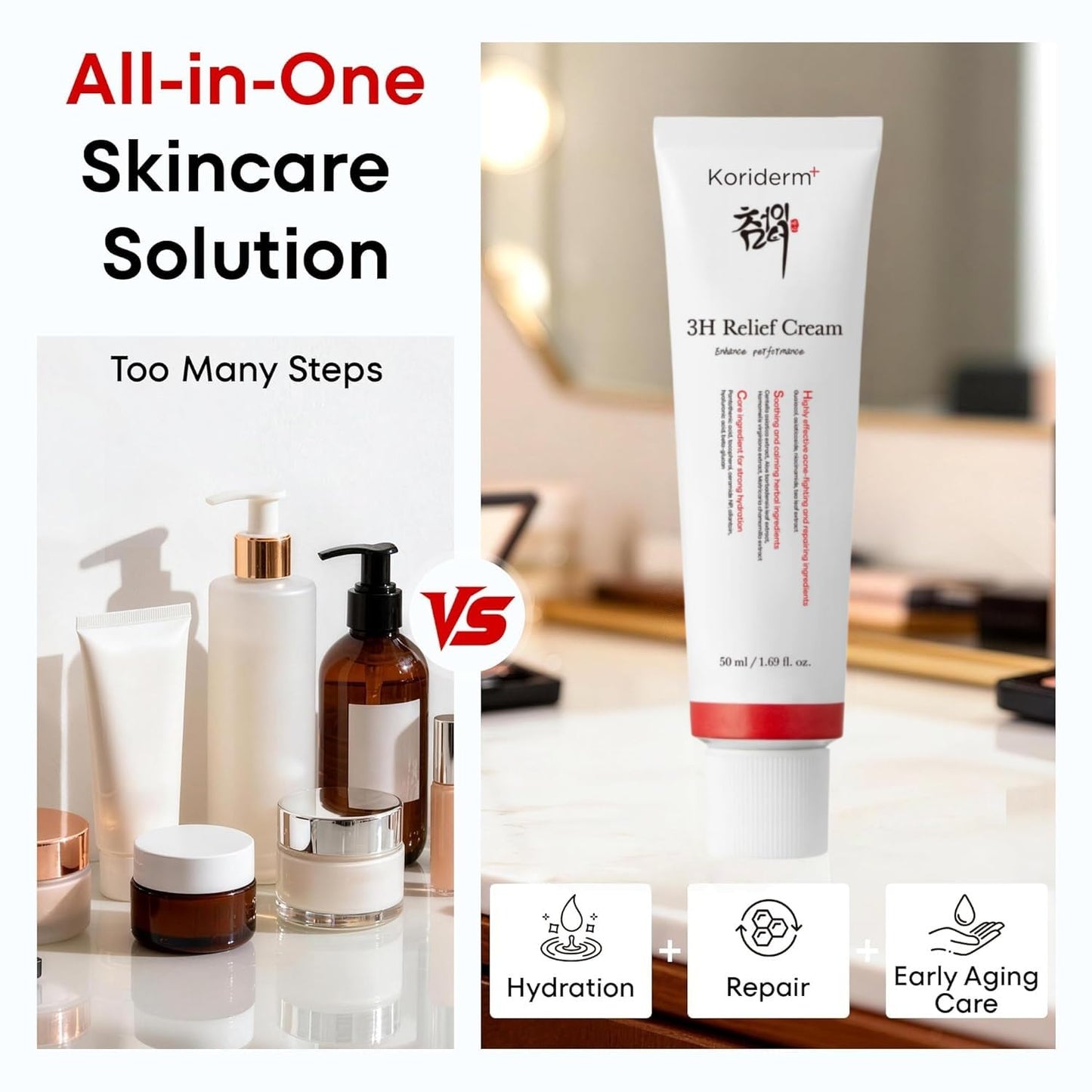 Koriderm All-In-One Time Reverse Cream(50ml): Gentle Cica Repair Barrier & Soothe Wrinkles - Radiant Skin with Niacinamide - Non-Irritating for Women Sensitive Skin - Daily Skincare(Age 25-40)