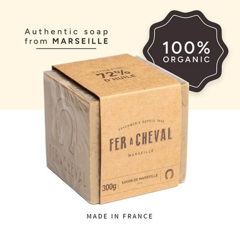 Fer à Cheval Pure Olive Authentic Savon De Marseille Soap Bar, Natural Plant-Based Savon Marseille Soap Cube with French Olive Oil Soap, 300g
