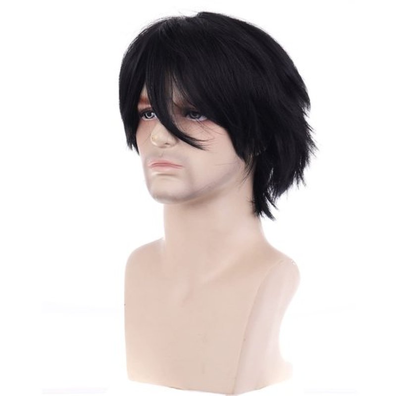 RightOn 12 Inches Black Wig Short Wig Cosplay Wig for Costume Party and Dress Up Short Wig for Men and Women Halloween Wigs with Wig Cap