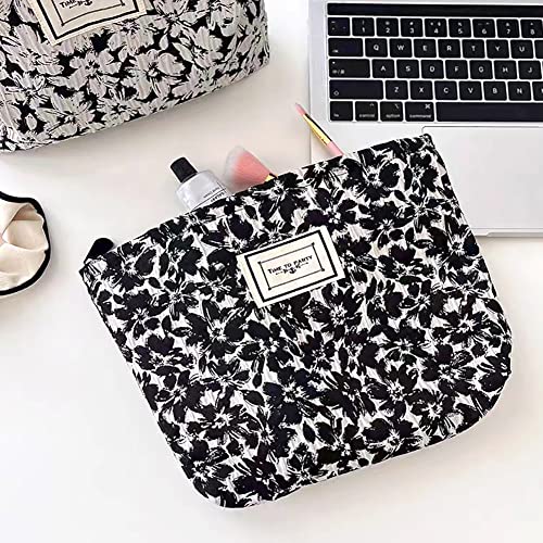 STARDW Flower Cosmetic Bags Makeup Bags for Women,Travel Makeup Bag Large Capacity Canvas Makeup Bag,Makeup Organizer Bag Zipper Pouch (Green Flora)