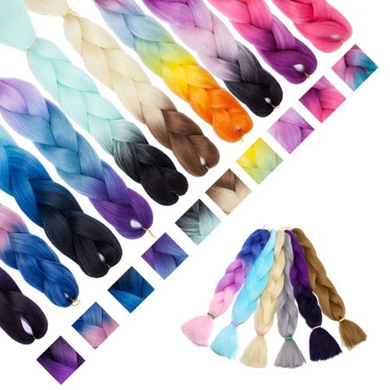 24 Inch Ombre Jumbo Braiding Hair Extensions Jumbo Braid Hair Ombre Long Jumbo Braids For Box Twist Braid Crochet Hair High Temperature Fiber 3 Tone Colored (5 Bundles, Black to Dark Blue)