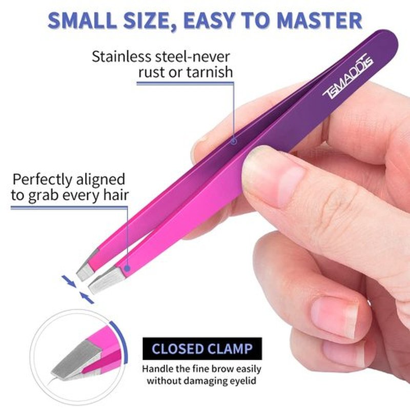 Eyebrow Tweezer Set, TsMADDTs 6 Pcs Tweezers Set for Women, Precision Tweezer for Eyebrows with Curved Scissors for Ingrown Hair, Hair Plucking Daily Beauty Tools (Pink&Purple)
