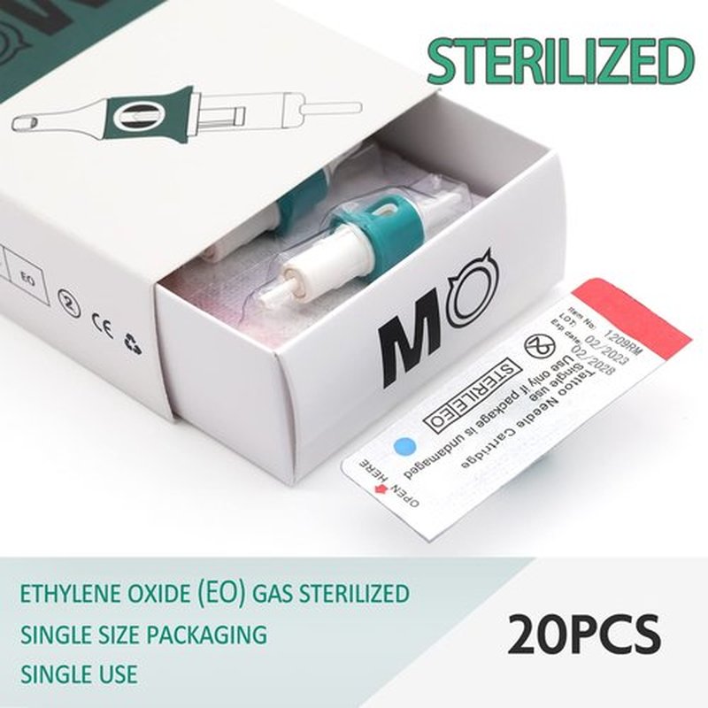 MO MOLONG Tattoo Cartridge Needles 20Pcs Professional MO Cartridges Membrane Tattoo Cartridges with Finger Ledge Curved Magnum 9 Diameter 0.35mm (1209RM)