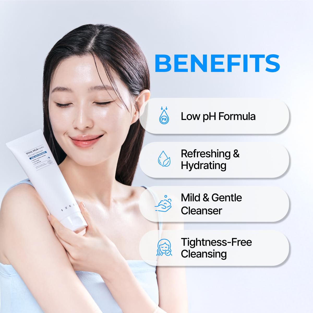 IZEZE Soul HCA Hydro 6.5 Gel Cleanser 5.07 fl.oz, 150 ml | Calamine, Mild Acidic, Gentle pH Foaming Wash, Fresh Moisturizer Facial Wash, Hyaluronic Acid Cleansing Gel, Korean Skincare