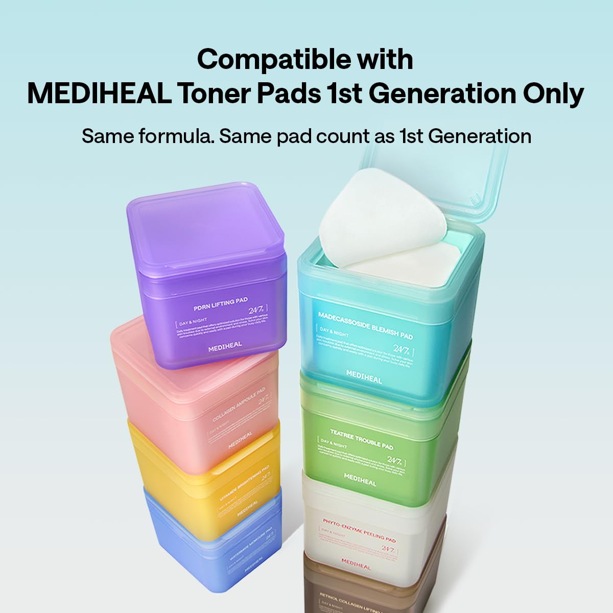 (Only Refill) Mediheal Collagen Ampoule Pad (100 Pads) - Cotton Facial Toner Pads for Skin Firming & Restore Elasticity - Vegan Eco Silk Pad