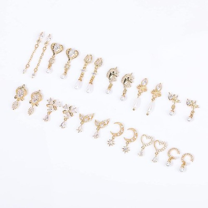 24pcs Gold Nail Charm Nail Art Metal Alloy Luxury White Zircon Rhinestone for Nail Shiny Nail Crystal Gemstone Jewelry Nail Diamond Rhinestone Charm for Girl Woman Craft DIY Nail Art Decoration