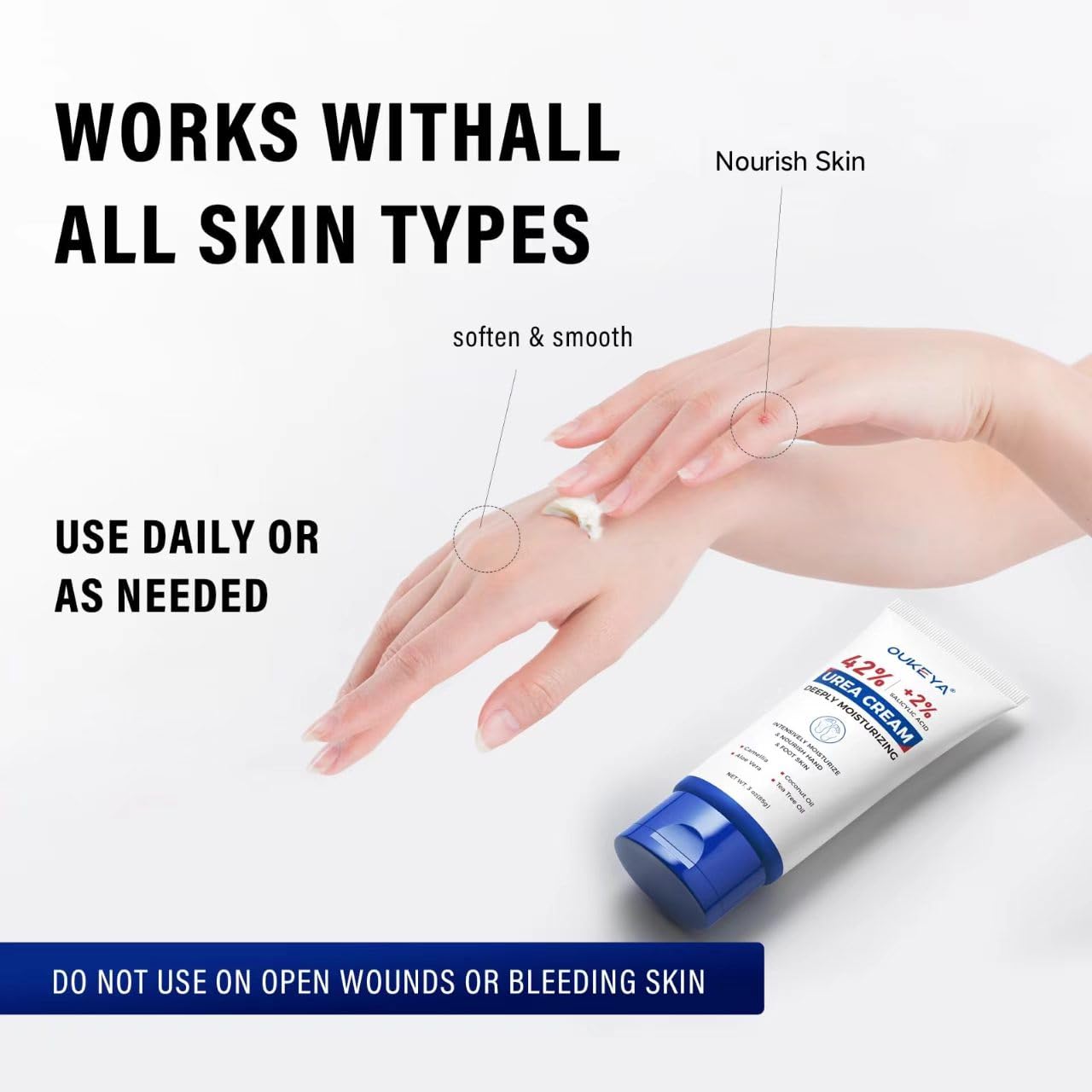 OUKEYA Urea Cream 42 Percent with 2% Salicylic Acid, 3 Oz Foot & Hand Cream for Dry Cracked Heels, Deep Moisturizing & Softening Keratin Feet Cream, Nourishing Skin Care Lotion for Rough, Dry Areas