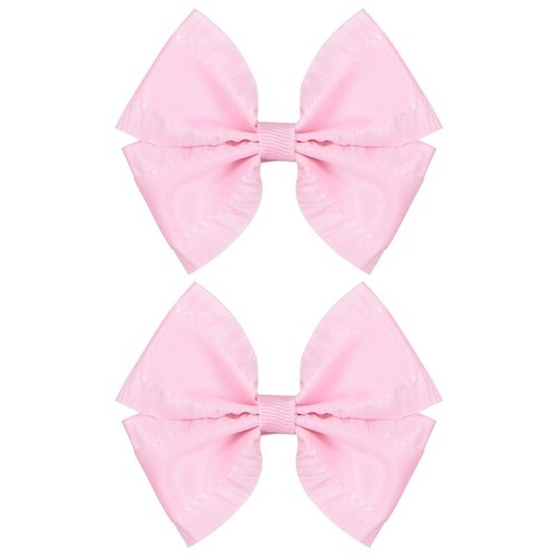 2pcs Silky Satin Hair Bow Barrettes 3" Ruffled Ribbons Pink Alligator Clips for Ponytail Holders,Valentines Wedding Easter Hair Accessories for Baby Girls Toddlers Teens Women