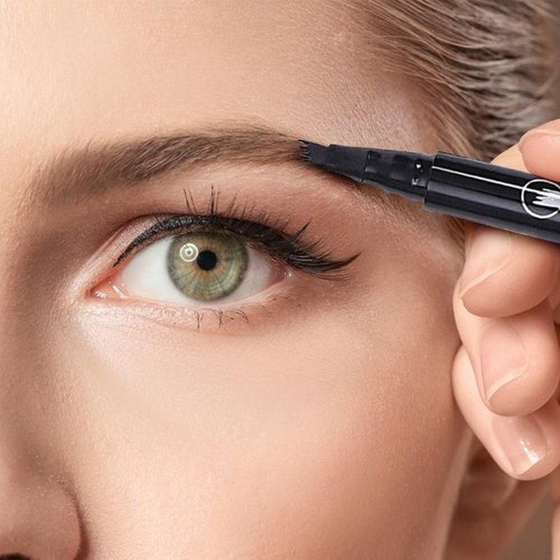 Microblading Eyebrow Pencil, 2025 New Magic Eyebrow Tattoo Pencil 4 Fork Tip, Natural Long-Lasting Smudge-proof Fine Stroke eyebrow microblading Pen for Women (Black)