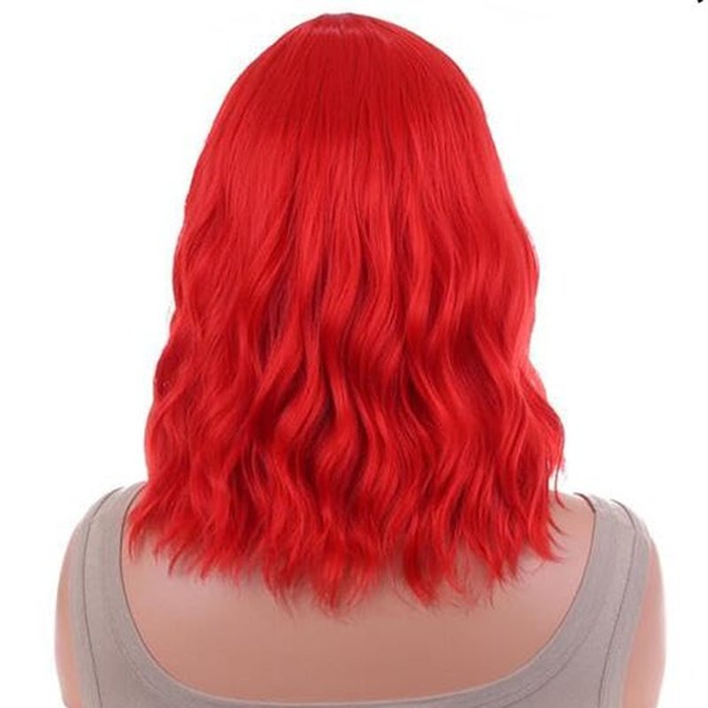 MAGQOO Red Wig Bright Red Wig Women Bright Red Bob Wig Short Curly Wavy Red Wigs with Bangs Synthetic Heat Resistant Costume Wig Cap Included (14", Red)