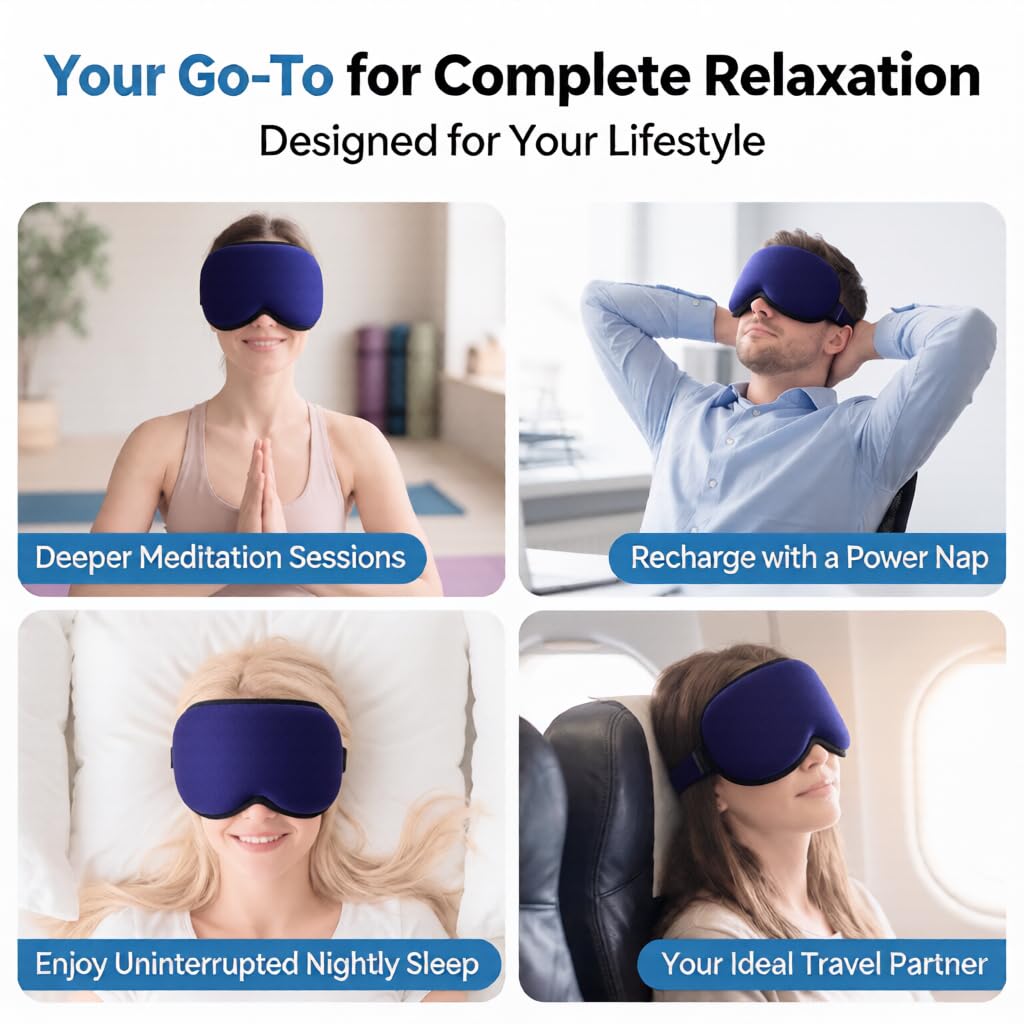 3D Cooling Gel 6oz Weighted Eye Mask for Sleeping & Screen Fatigue Relief, Ice Cold Compress Sleep Mask for Migraines, Headaches & Eye Strain, 100% Blocking Contour Eye Mask for Better Rest, Blue