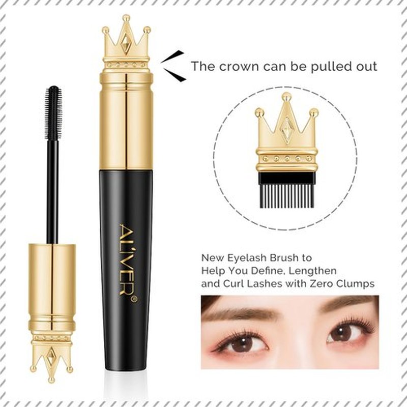 2 Pack Waterproof Mascara Black, Mascara Volume and Length, 4D Silk Fiber Lengthening Voluminous Mascara, Long-Lasting Lash Sensational Mascara, Feathery Soft Full Lashes, Golden Crown, Blackest Black