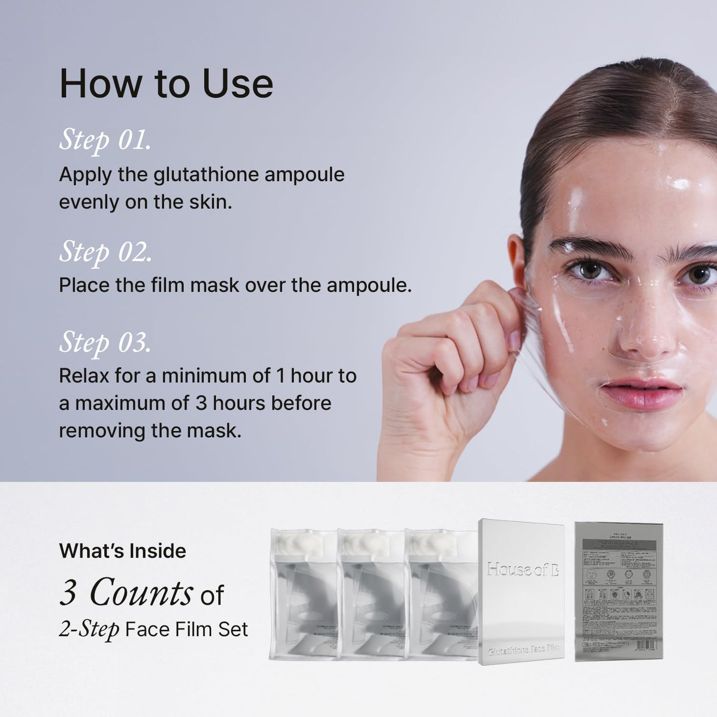 HOUSE OF B High-Purity Glutathione Face Film, 2-Step Overnight Collagen Hydrogel Face Mask for Glass Skin Glow, Elasticity, Hydrating, Firming, Moisturizing, Anti Aging, Korean Skin Care, 3g+22g x 1ea