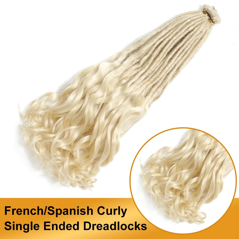 Aguacor Loose Wave Dreadlocks Synthetic French Curly Single Ended Dreadlock Extensions 24inches 10 Strands Thin Soft Spanish Curly SE Dreadlock Extensions for Women (10 Strands, 613#)