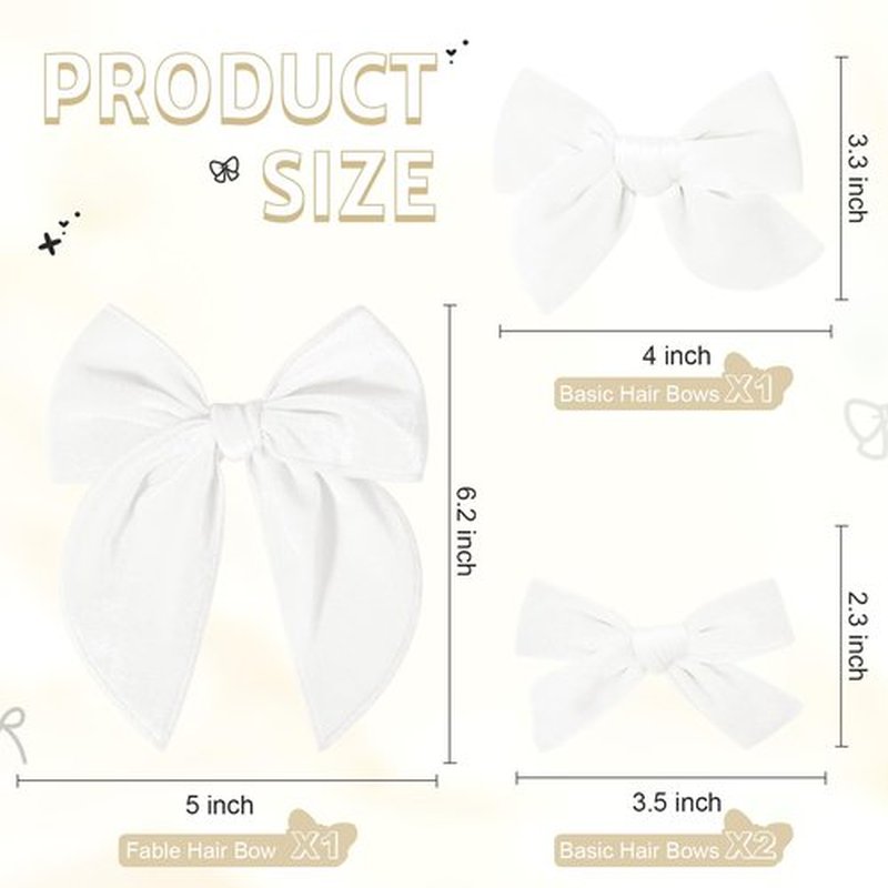 DEEKA 4 PCS White Velvet Hair Bows 3 Styles 5" & 4" Handmade Hair Bow set for Toddler Girls Alligator Hair Clips Knot Bows Hair Accessories for Little School Girls (White)