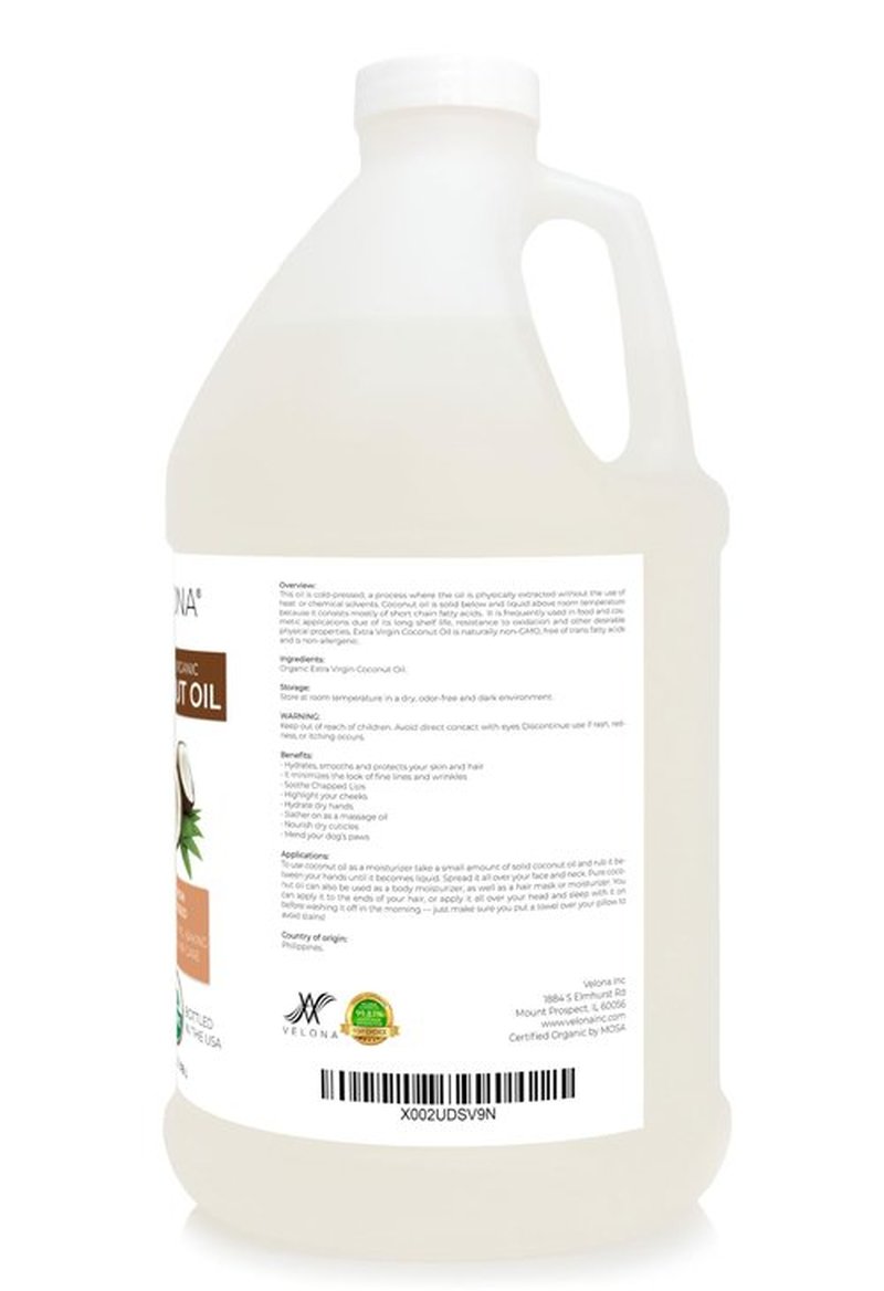 Velona USDA Certified Organic Coconut Oil Extra Virgin - 1 Gallon / 128 Fl Oz | Food and Cosmetic Grade | in jar | Extra Virgin, Cold-Pressed