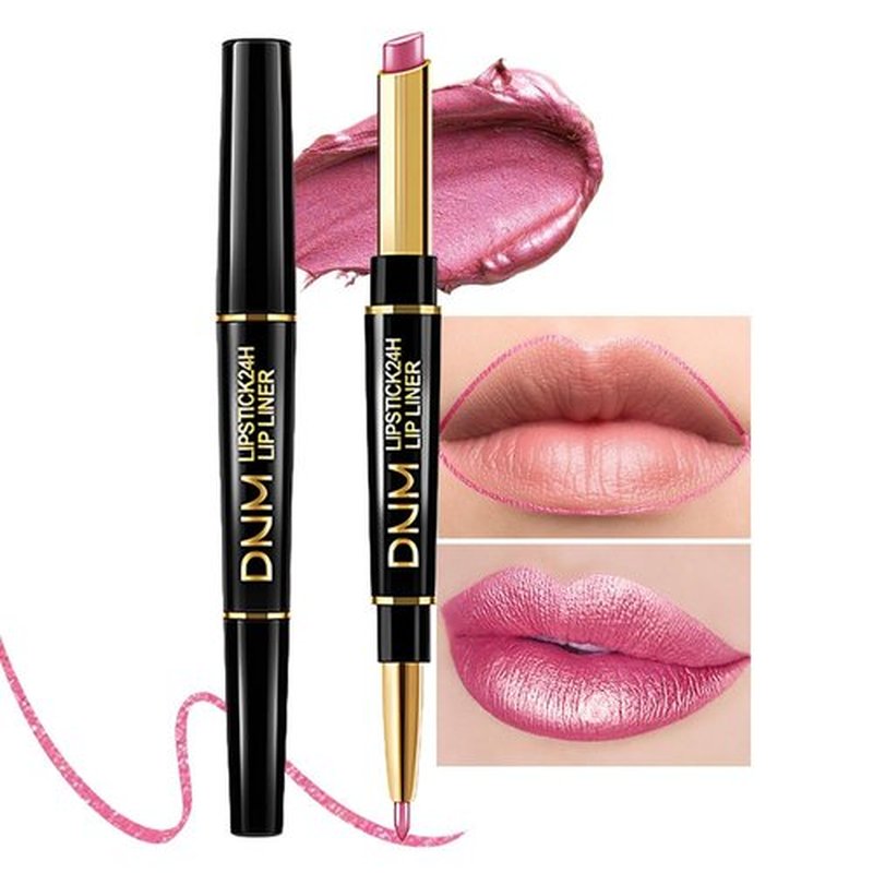 2 in 1 Rose Matte Lip Liner & Lipstick Combination, DNM Metallic Dual Ended Lipstick, Lip Liner, Lip Gloss, 24 Hour all Day Long-Lasting Waterproof Lipliners Pencil for Women Lip Makeup Gift Set 21#