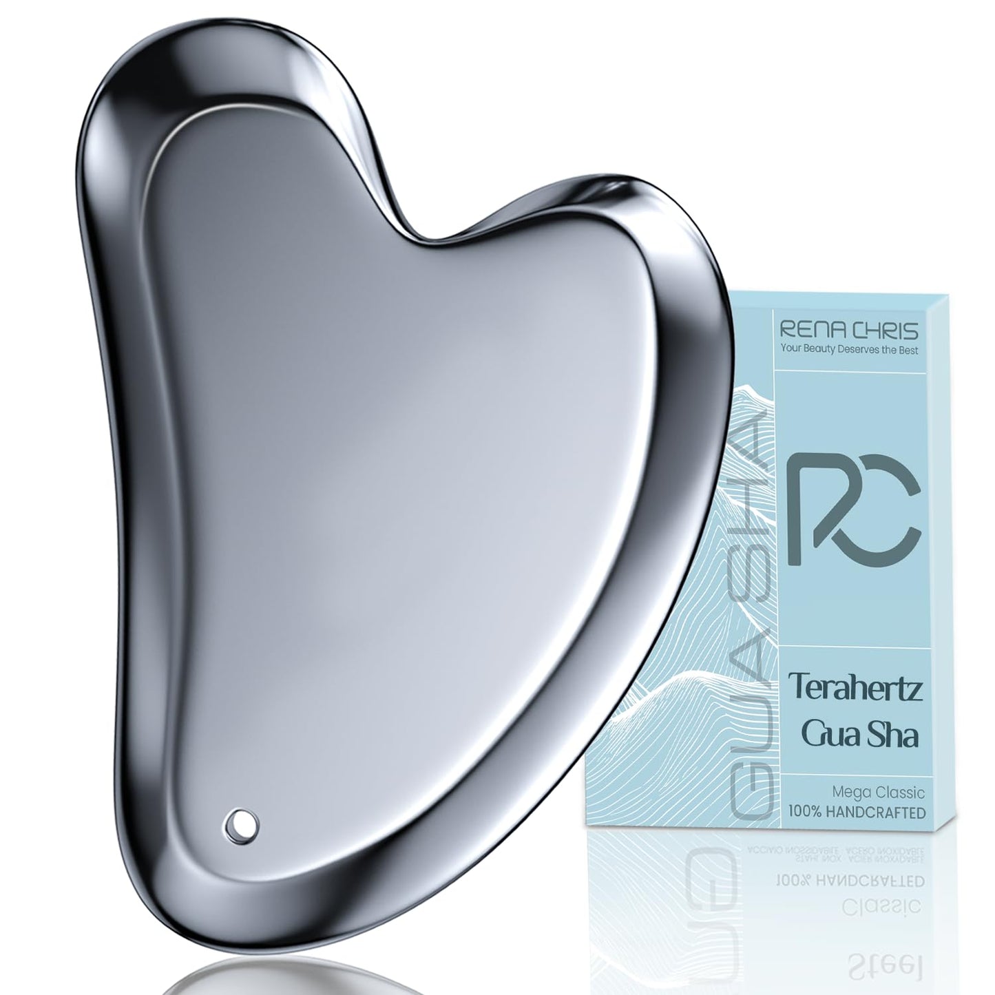 Rena Chris Gua Sha Facial Tools, Terahertz Guasha Tool for Acupuncture, Manual Massage Tool for Jawline Sculpting and Puffiness Reducing, Gua Sha Facial Massage Tool, Skin-Care Gift (Gray)