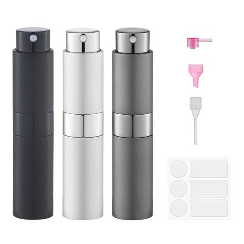 Fusupak 8ml Perfume Atomizer, Travel Cologne Spray Bottle, Refillable Portable Sprayer (Black, Silver, Grey)