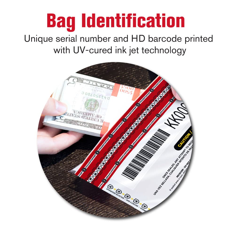 MMF Industries Cash Transmittal Bags | 9W x 12H | Pack of 100 | Unique Alphanumeric Numbering | Self-Sealing Adhesive | Four Tamper Indicators | Folded Bottom | Deposit Plastic Bags
