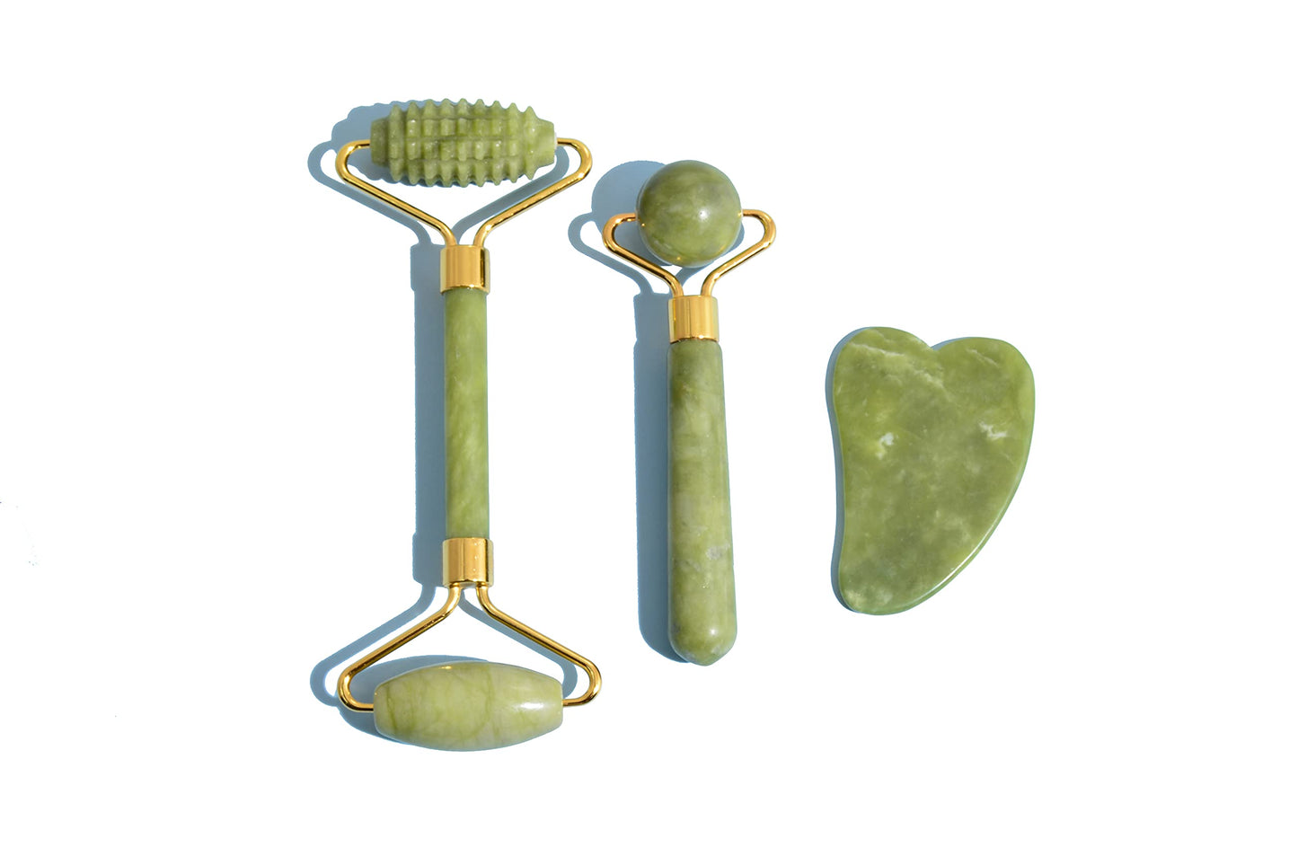 3 in 1 Jade Roller & Gua Sha Set - Natural Jade Facial Massager with Textured Roller, Anti Aging Skincare Tools for Face, Eye, Neck Massage, Promote Serum Absorption, Bester Gift for Women & Men