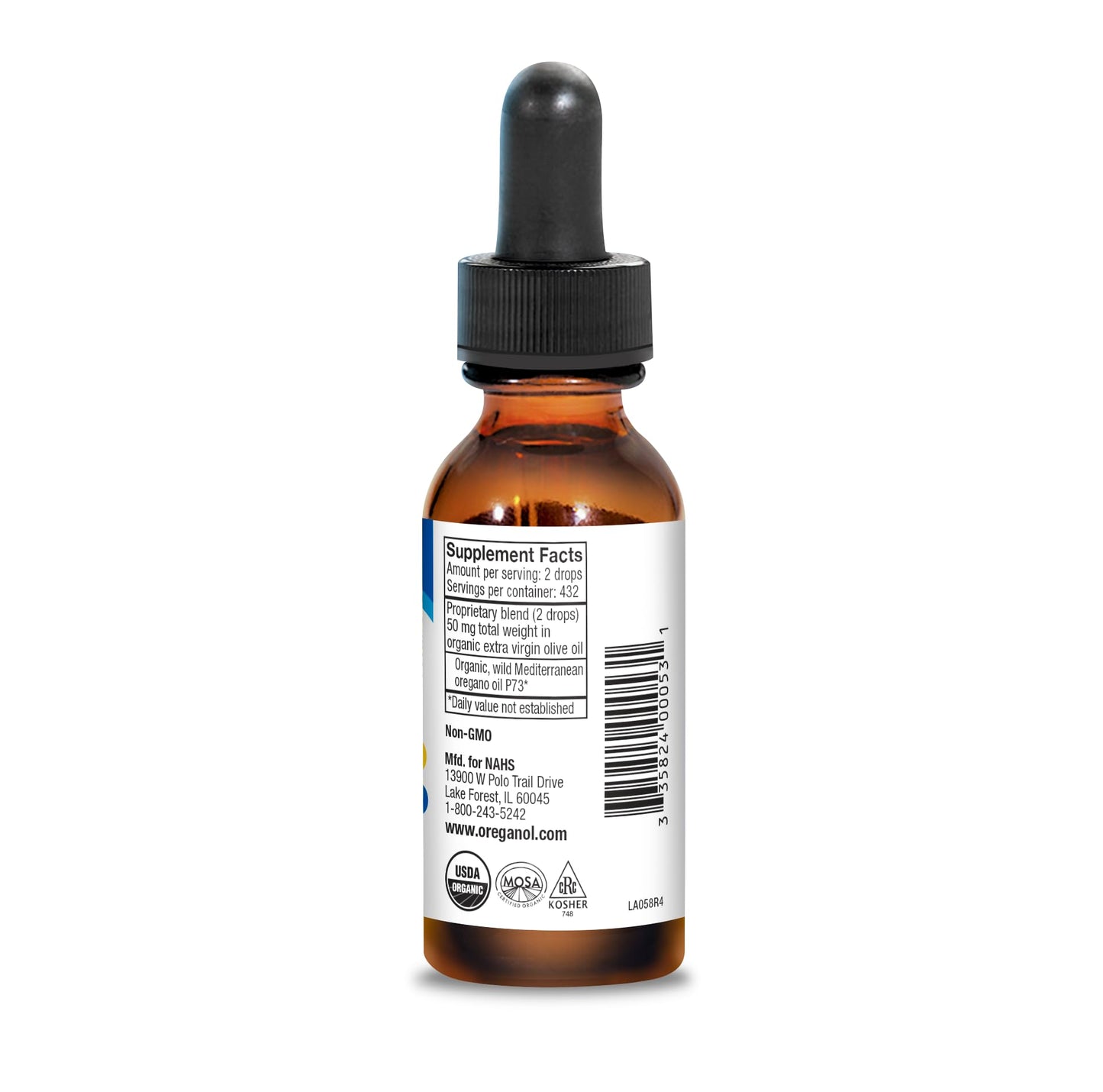 NORTH AMERICAN HERB & SPICE Oreganol - 1 fl. oz. - Unprocessed, Wild, Organic Oregano Oil - Mediterranean Source P73 - Non-GMO - 432 Servings