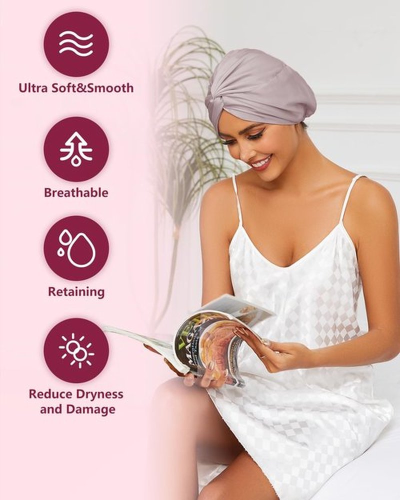 HFRHTGY Adjustable Silk Satin Hair Bonnet for Sleeping, Double Layer Hair Wrap Sleep Cap Turban for Women Men, Curly Straight Hair Long Large Braid Unisex (Stone Brown 20)
