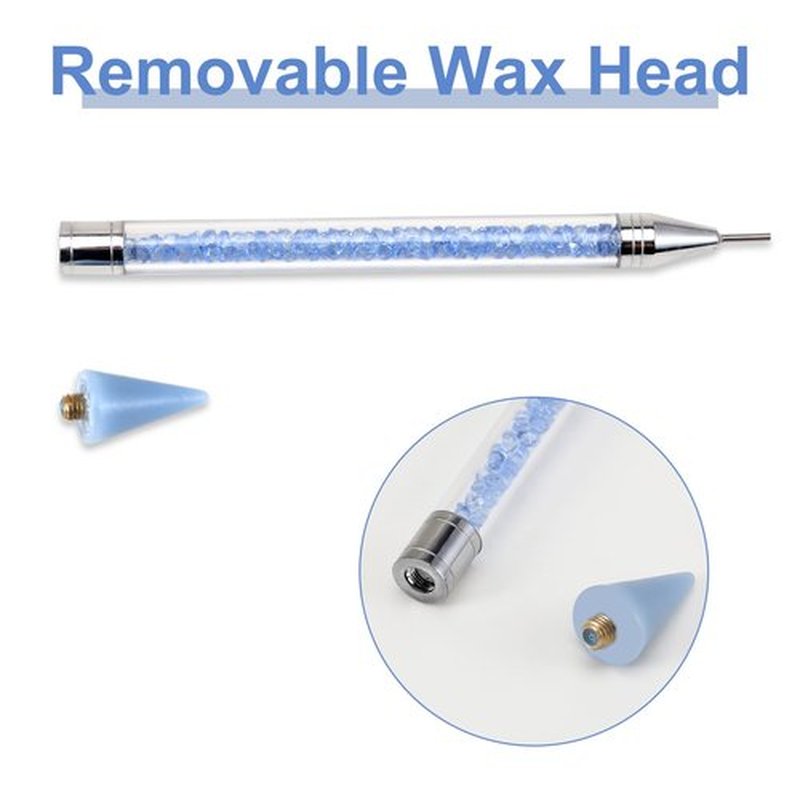 Jutqut Rhinestone Applicator Tool - Acrylic Handle Dual-Ended Wax Pen DIY Nail Art Tool with 2 Extra Wax Tips (Blue)