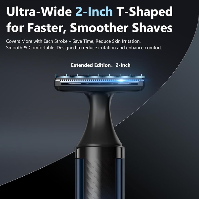Men's Back Shaver - Ultra-Wide 2" T-Shaped Head, LED Display, Travel Case | IPX7 Wet/Dry, Safety Lock, Space Silver