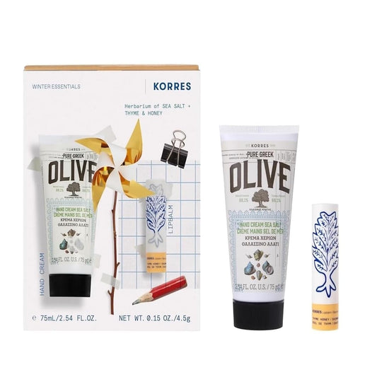 KORRES Moisturizing Botanical Duo - Hand & Lip Care Set | Olive Sea Salt Cream & Thyme Honey Balm