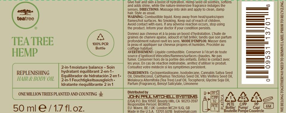 Tea Tree Hemp Replenishing Hair & Body Oil, 2-in-1 Moisture Balance, For All Hair Types, 1.7 fl. oz.