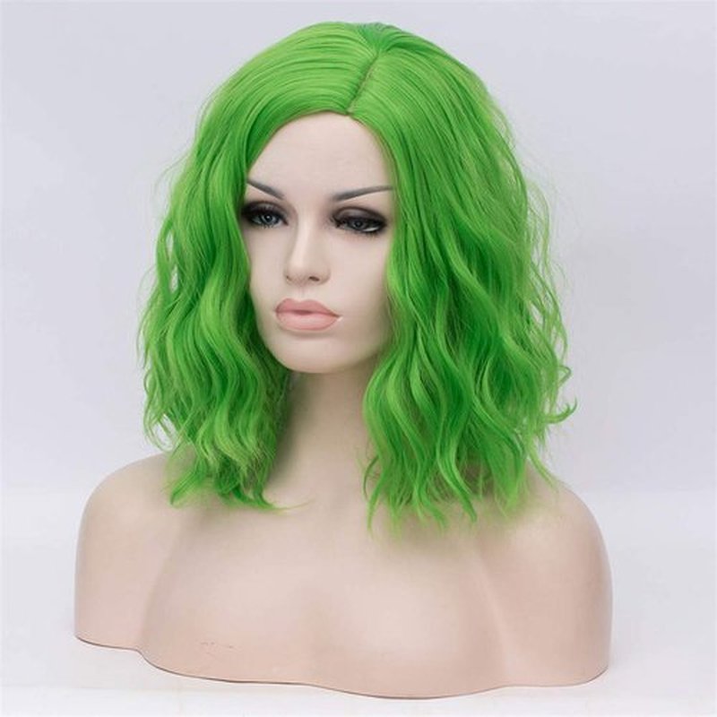 Cying Lin Short Bob Wavy Curly Wig Green Wig For Women Cosplay Halloween Wigs Heat Resistant Bob Party Wig Include Wig Cap (Green)