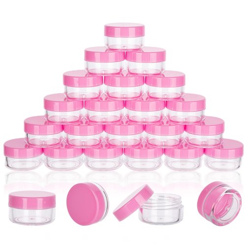 3 Gram Sample Containers with Lids, 25 Count Tiny Sample Jars, Empty Lip Balm Containers, Mini Cosmetic Containers with Lids, Makeup Travel Containers with Labels, Mini Disposable Spatulas