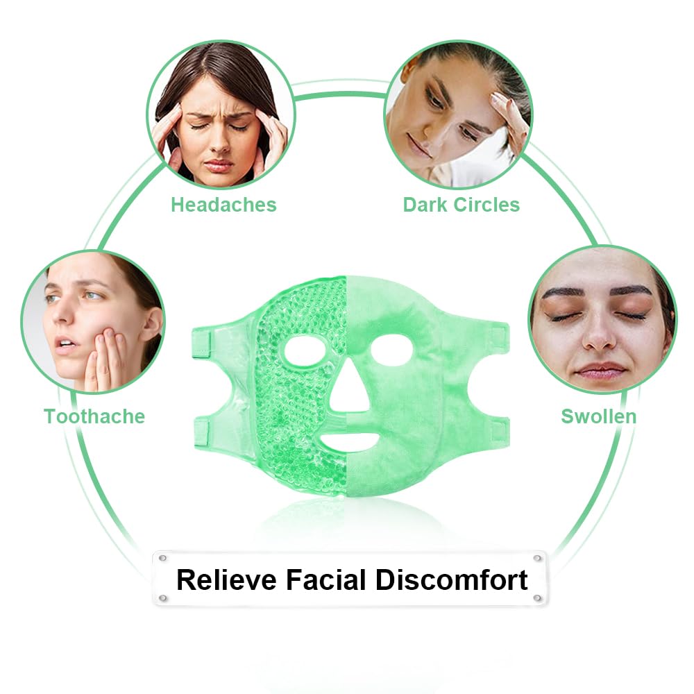 CONBELLA Cold Face Eye Masks Ice Face Mask Hot Cold Compress | Dark Circles, Puffiness, Migraines & Headache, Reusable Cooling, For Women and Men