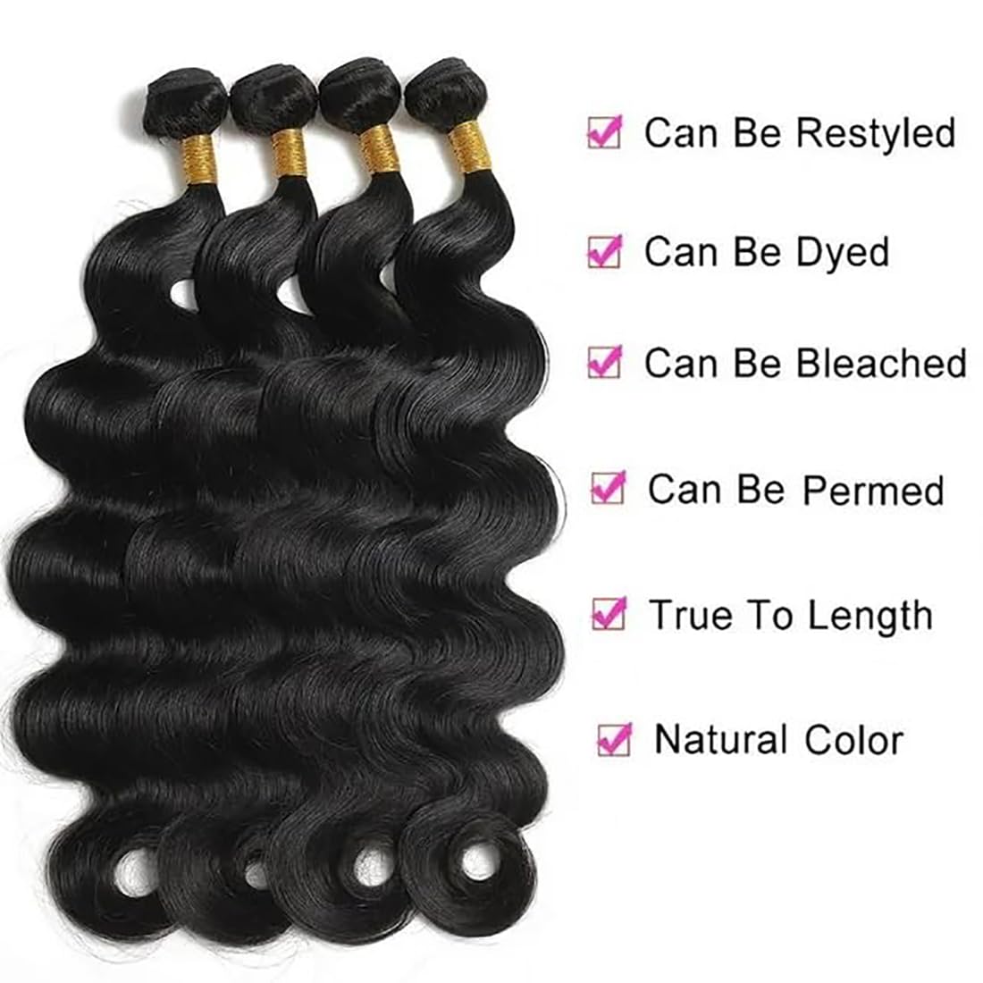 Body Wave Bundles Human Hair 4 Bundles 18 20 22 24 inch 4 pack 12A Brazilian Virgin Weave Hair Extensions 100% Unprocessed Human Hair Bundles Quick Weave Bundles Natural Black