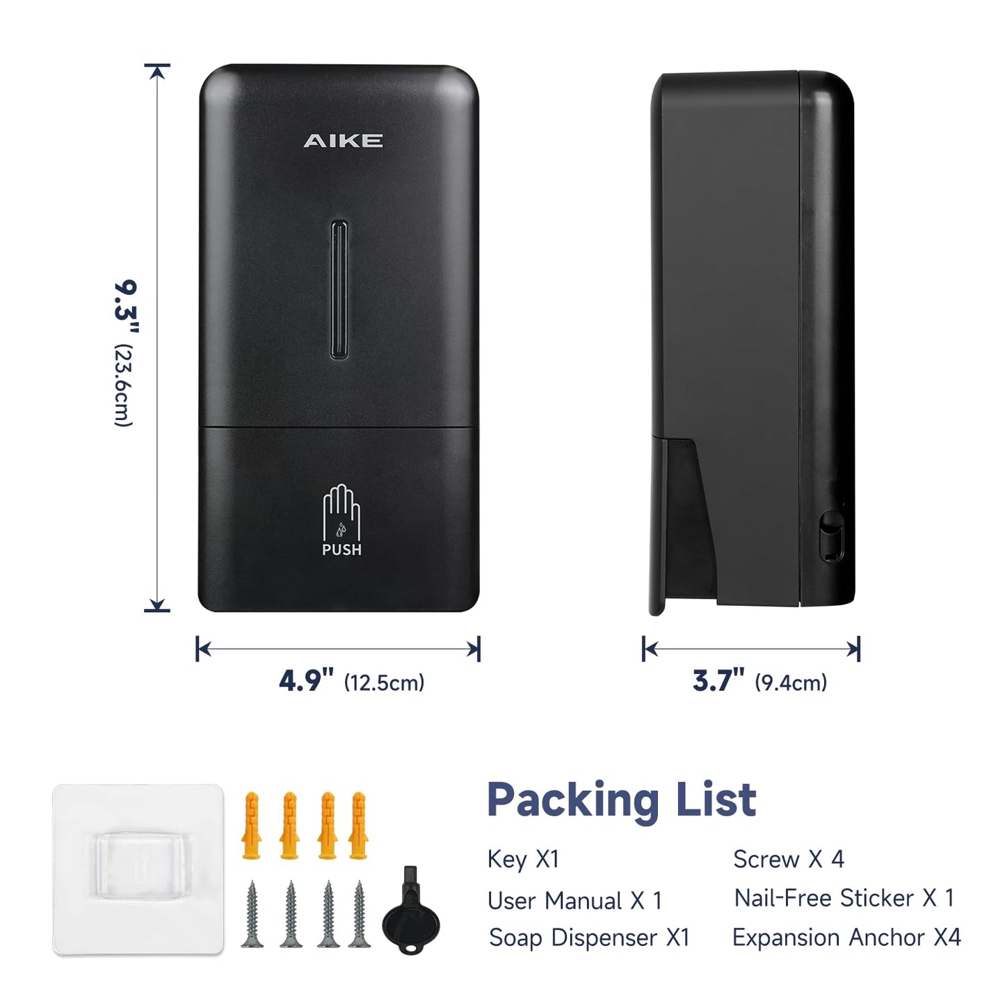 AIKE Liquid Commercial Soap Dispenser,27oz for Bathroom Modern Black,AK1006