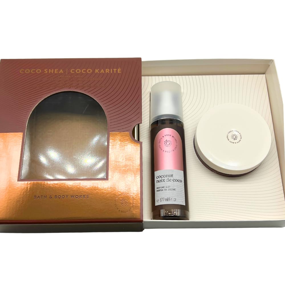 Bath & Body Works COCO SHEA COCO KARITÉ Fragrance Mist & Body Butter 2-piece Gift Set with a Red Bow for Holidays – Limited Edition