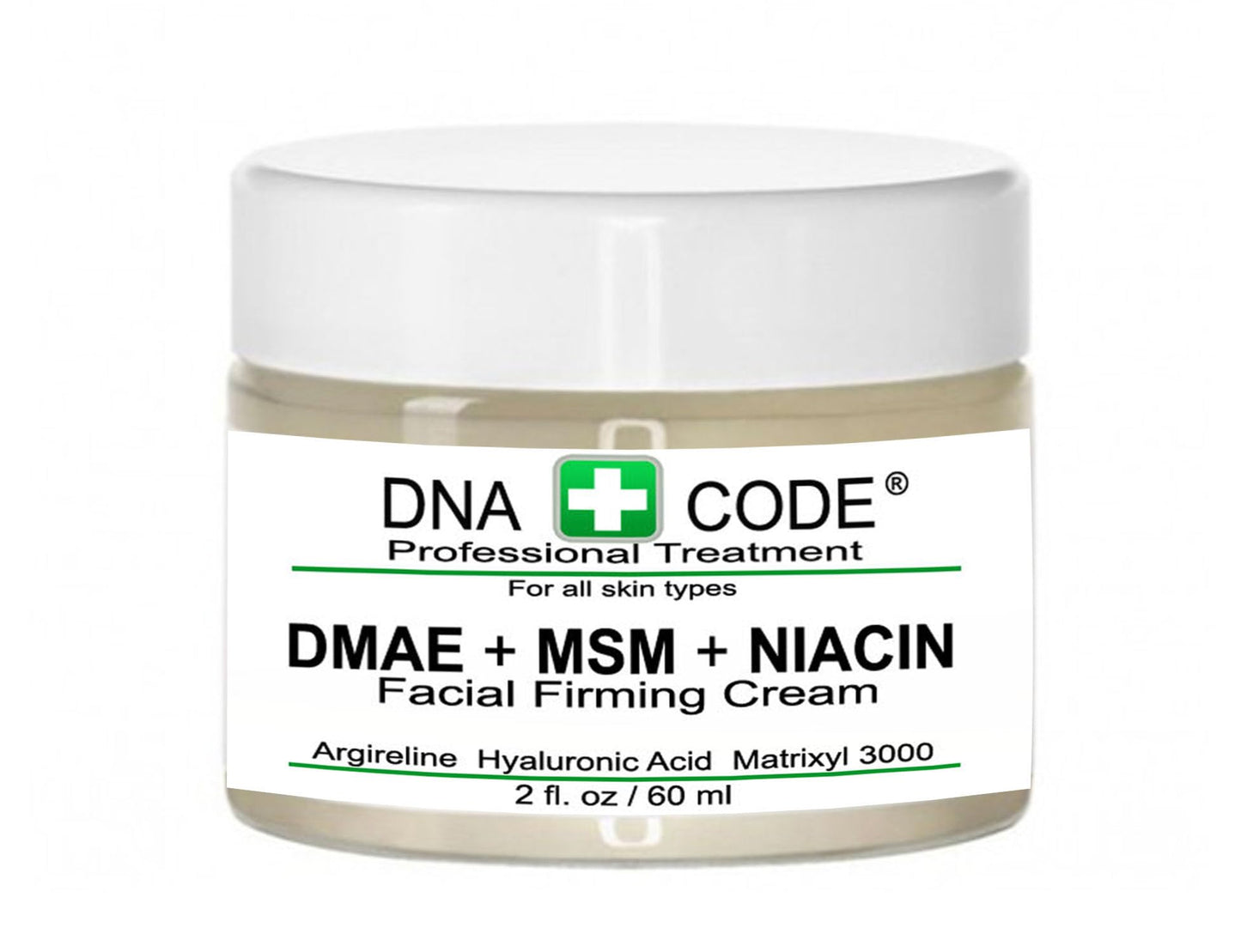 DNA Code ANTI-AGING DMAE+MSM+NIACIN Firming Cream, 100% Pure Hyaluronic Acid, Argireline, Matrixyl 3000 (2 oz)