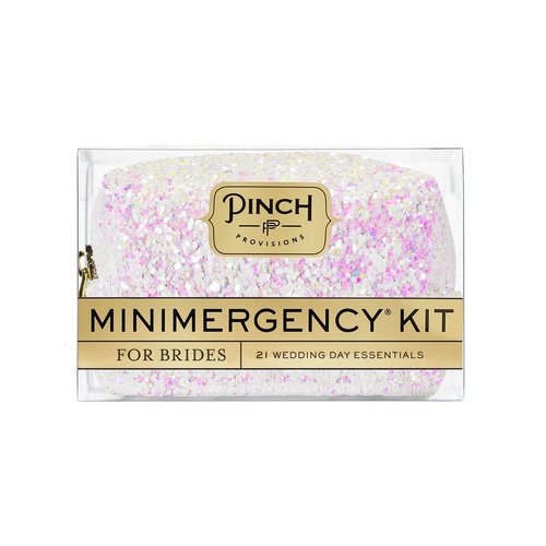 Pinch Provisions Minimergency Kit for Brides White Iridescent, Includes 21 Must-Have Emergency Essentials for Your Big Wedding Day, Compact, Multi-Functional Zipper Pouch, Perfect Survival Kit Gift