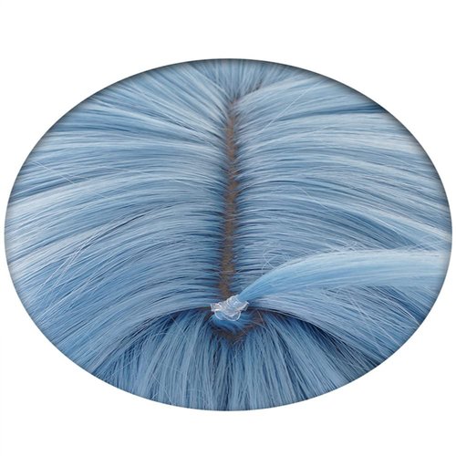 Mystylecos Anime Ganyu Cosplay Wig Genshin Impact Blue Water Wave Wig with Bangs Halloween Party Wigs
