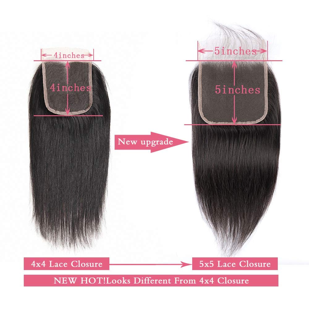 5x5 Transparent Lace Closure Hair Closure Invisible Lace Closure 10A Brazilian Virgin Remy Human Hair Frontal Closure Human Hair Extensions Pre Plucked (5x5 lace closure straight, 14 inch)