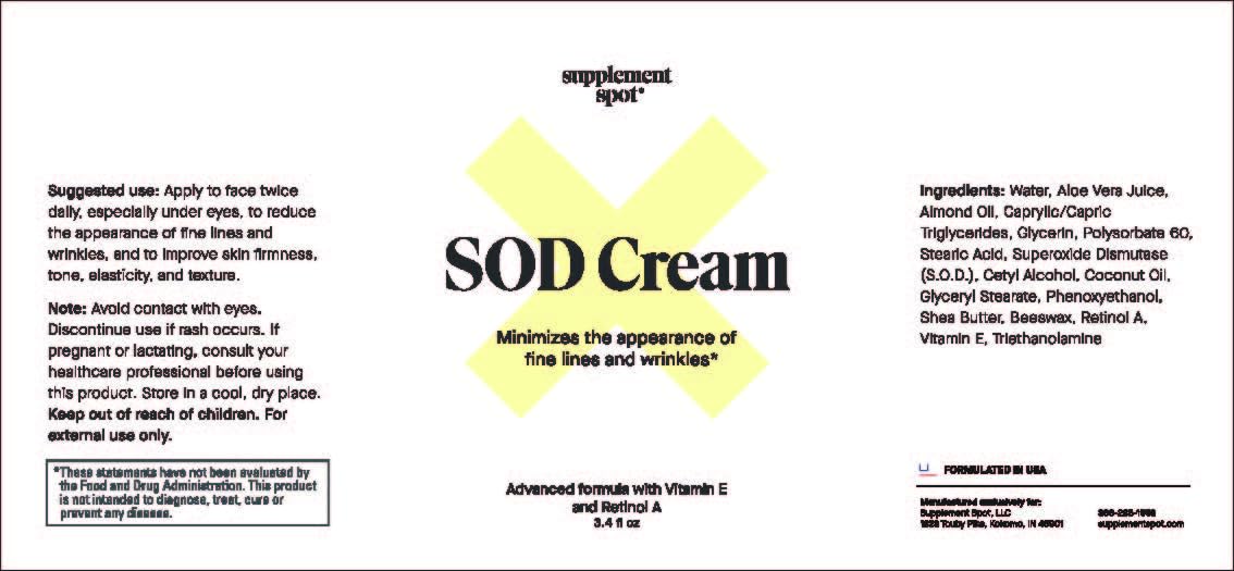 Supplement Spot Superoxide Dismutase (SOD) Anti-Aging Cream - Face Moisturizer for Fine Lines & Wrinkles, Smooth & Firm Skin, Youthful Glow, Antioxidant-Rich Skincare, 3.4 oz
