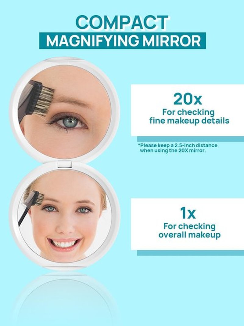Macaki Compact Mirror for Purses,1X/20X Magnifying Mirror,3-inch Pocket Size Small Mirror for Travel and Makeup,Round White