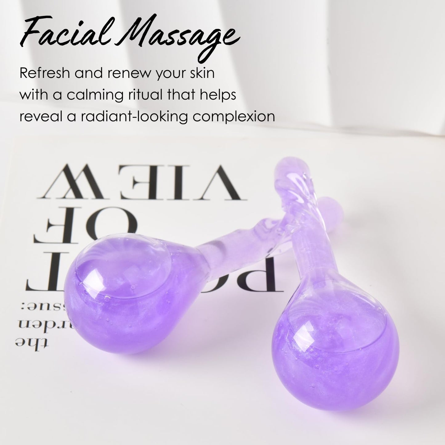 Facial Ice Globes, Cryo Cooling Balls with Anti-Slip Handle for Face, Eyes & Neck, Relaxing Beauty Massage Tool for Soothing and Refreshing Skincare Routine, Quicksand Purple