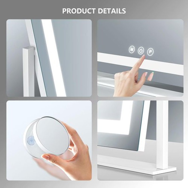 Gvnkvn Lighted Makeup Mirror, Hollywood Vanity Mirror with Lights, Three Color Lighting Modes, and Detachable 10X Magnification Mirror, Smart Touch Control, 360°Rotation (15.2in. Black)
