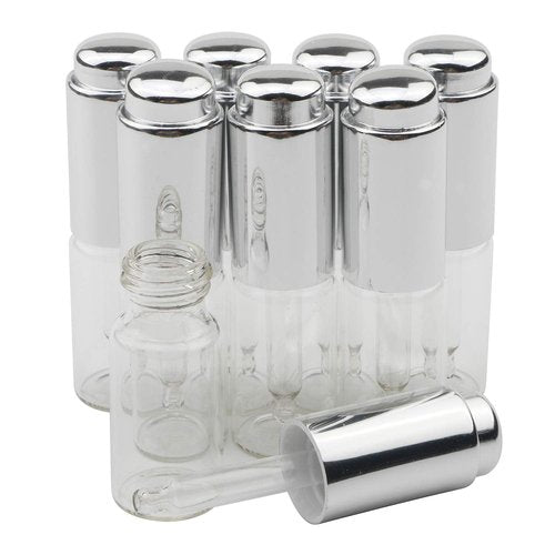 Ellbest 8Pcs 10 ml Clear Press Dropper Bottles, Empty Refillable Essential Oil Bottles Container Perfume Cosmetic Bottle Travel Pressing Dropper Bottle, Silver Cap