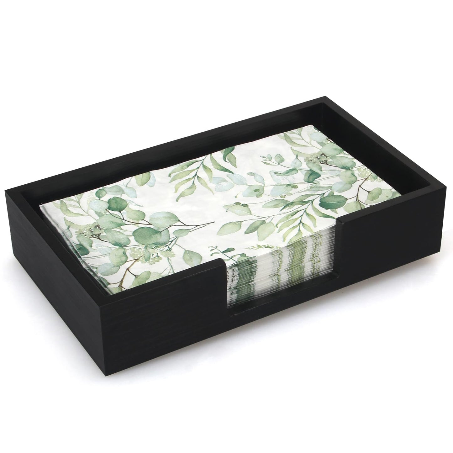 Black Wooden Napkin Holder Guest Towels Holder Flat Bathroom Napkins Holder Disposable Hand Towel Tray Cocktail Napkin Holder for Table Kitchen Counter Modern Paper Towel Holder Basket Accessories