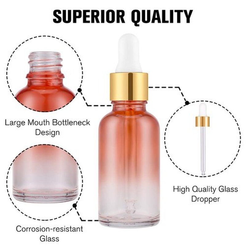 Eye Dropper Bottle 2 oz (63 Pack Rainbow Glass Bottles 60ml with Golden Caps, 2 Extra Eye Droppers, 120 Labels, 10 Funnel & Measured Pipettes)